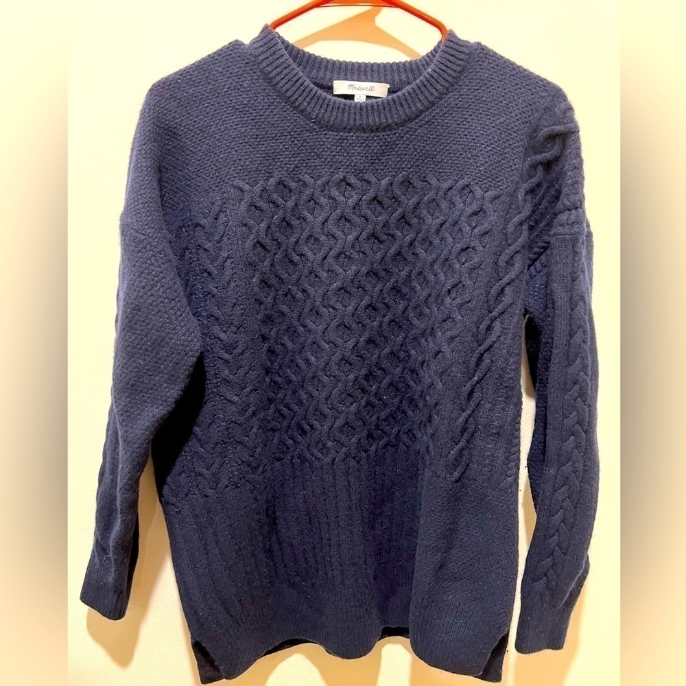 Madewell Patchwork Chunky Cable Knit Tunic Sweate… - image 1